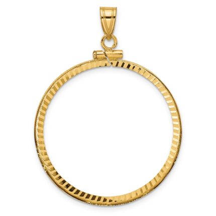 Wideband Distinguished Coin Jewelry 14k Polished and Diamond-cut 32.0mm x 2.85mm Screw Top Coin Bezel Pendant