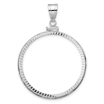 Wideband Distinguished Coin Jewelry 14k White Gold Polished and Diamond-cut 32.7mm x 3.00mm Screw Top Coin Bezel Pendant
