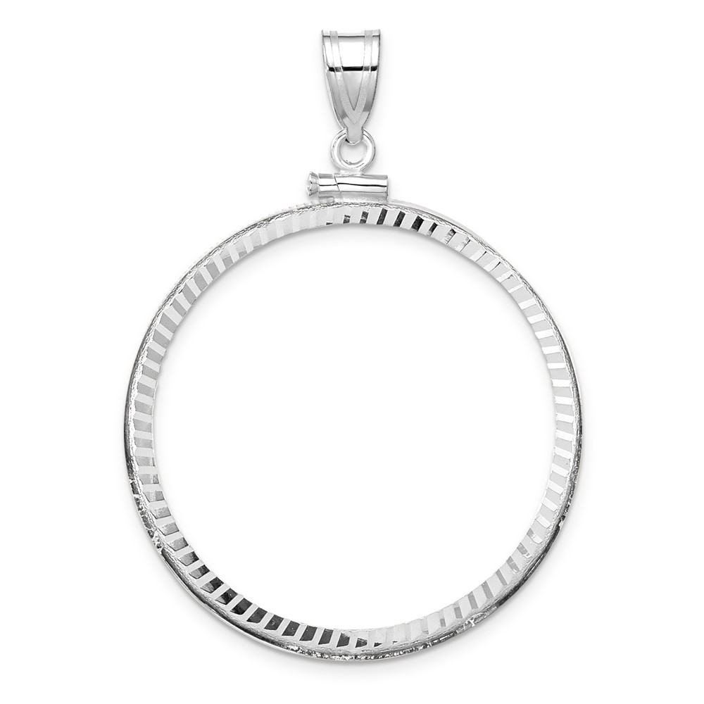 C1885WD_34.2.jpg Wideband Distinguished Coin Jewelry 14k White Gold Polished and Diamond-cut 34.2mm x 2.85mm Screw Top Coin Bezel Pendant - Image 1