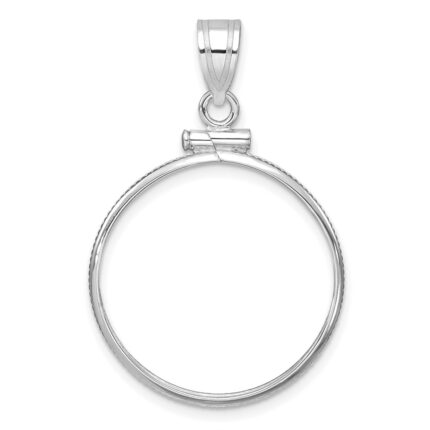 Wideband Distinguished Coin Jewelry 14k White Gold Polished 21.6mm x 1.7mm Screw Top Coin Bezel Pendant