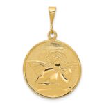 14K Polished and Satin Angel Round Pendant
