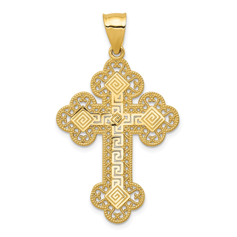 C1924.jpg 14k Budded Greek Key Cross Pendant - Image 1