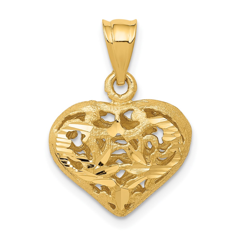 C207.jpg 14K Polished 3-D Filigree Puffed Heart Pendant - Image 1