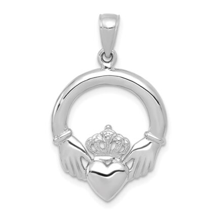 14k White Gold Polished Claddagh Pendant