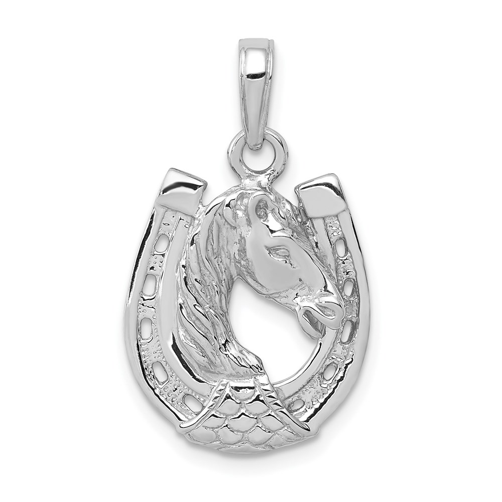 C2201W.jpg 14k White Gold Solid Polished Horse Head in Horseshoe Pendant - Image 1