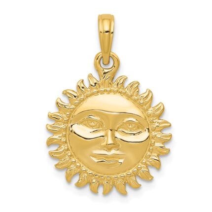 14k 3-D Solid Polished Reversible Sun Pendant