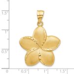 14k Satin Diamond-cut Open-Backed Large Plumeria Pendant - Image 3