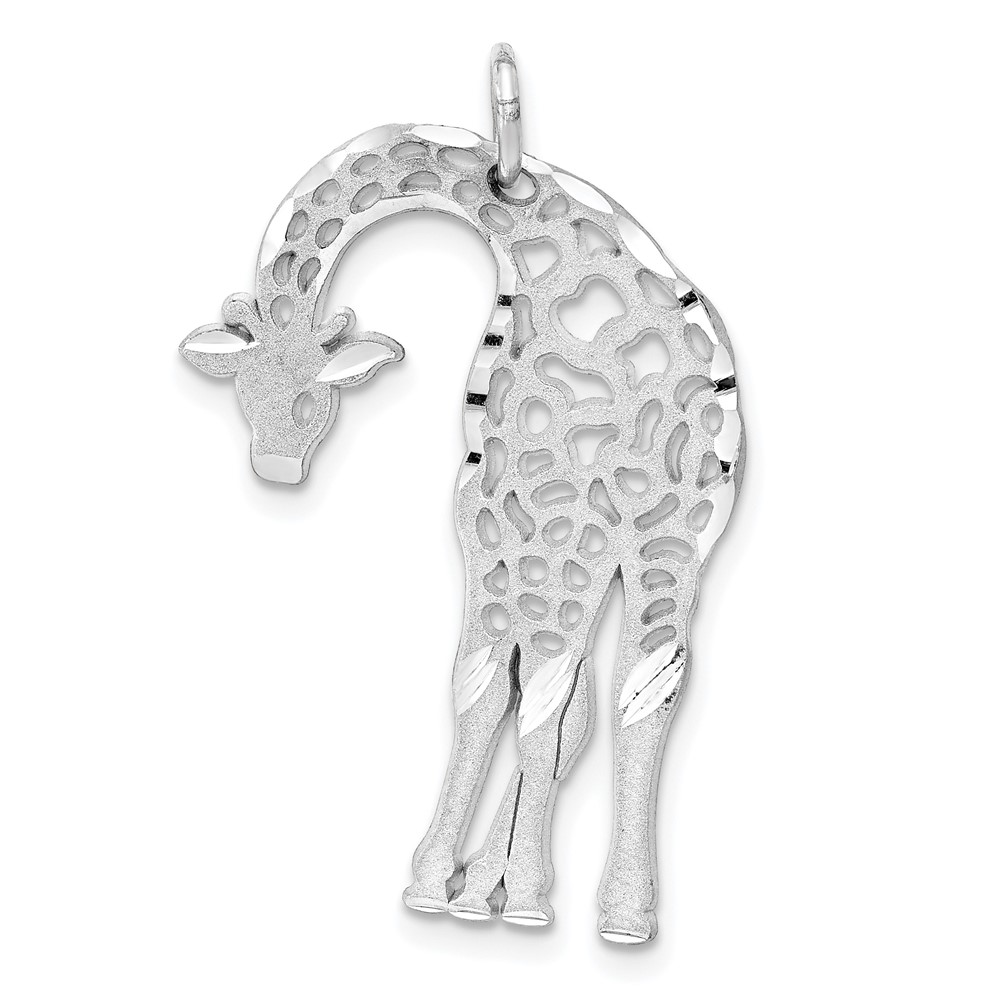 C2374.jpg 14k White Gold Solid Satin Diamond-cut Flat-Backed Giraffe Charm - Image 1