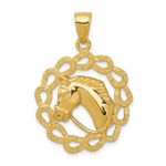 14k Solid Polished Horse Head in Horseshoe Frame Pendant