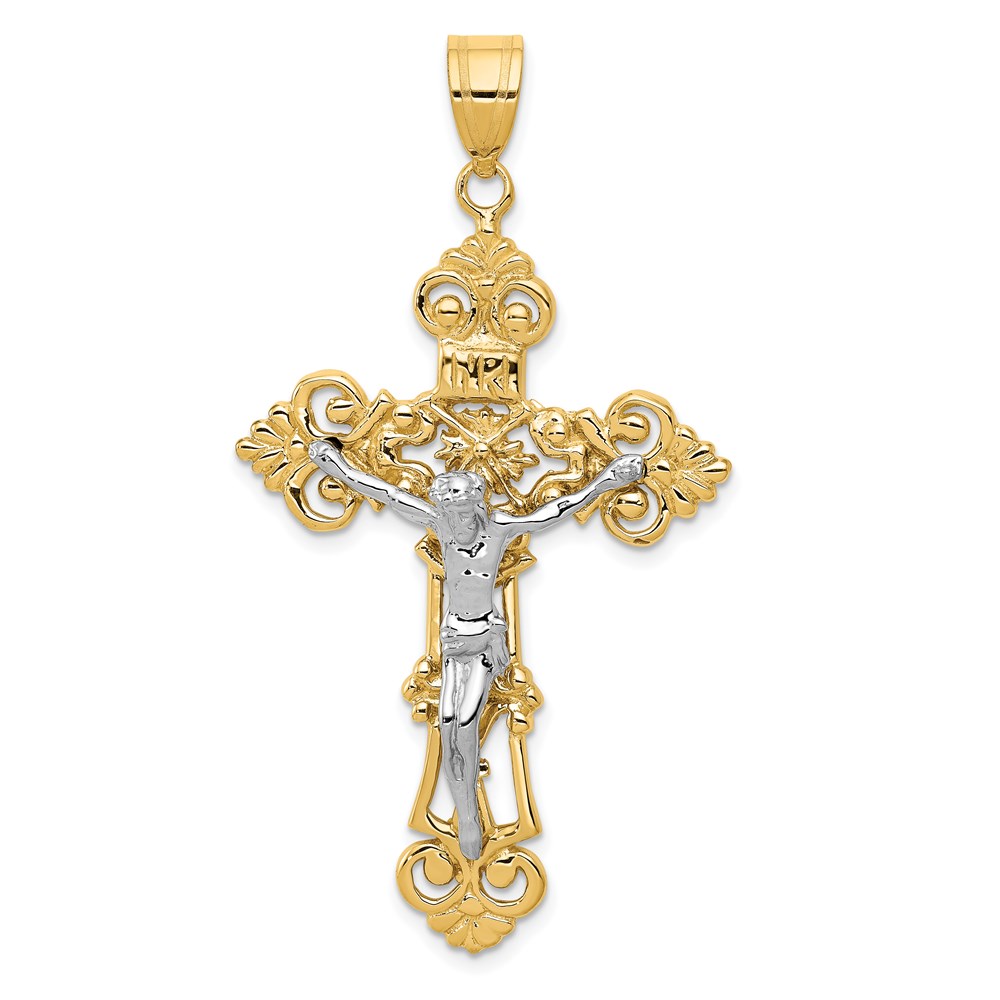 C243.jpg 14k Two-tone INRI Fleur De Lis Crucifix Pendant - Image 1