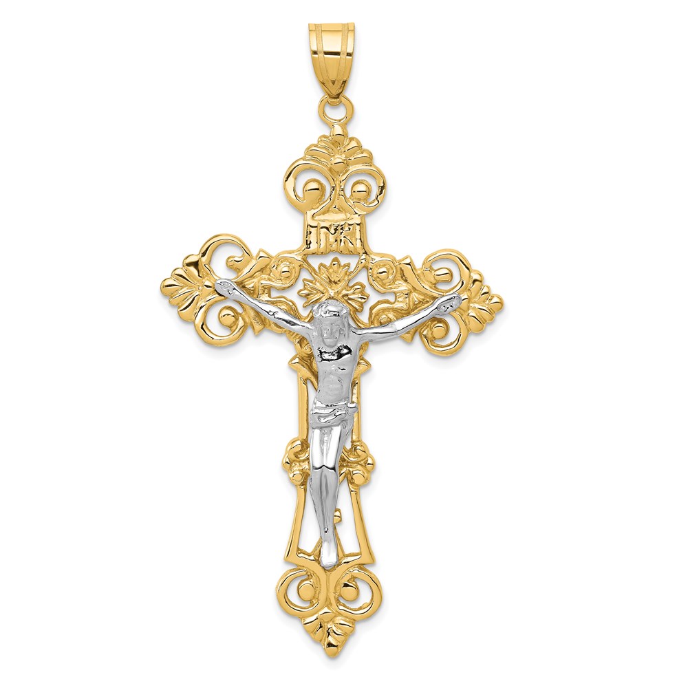C244.jpg 14k Two-tone INRI Fleur De Lis Crucifix Pendant - Image 1