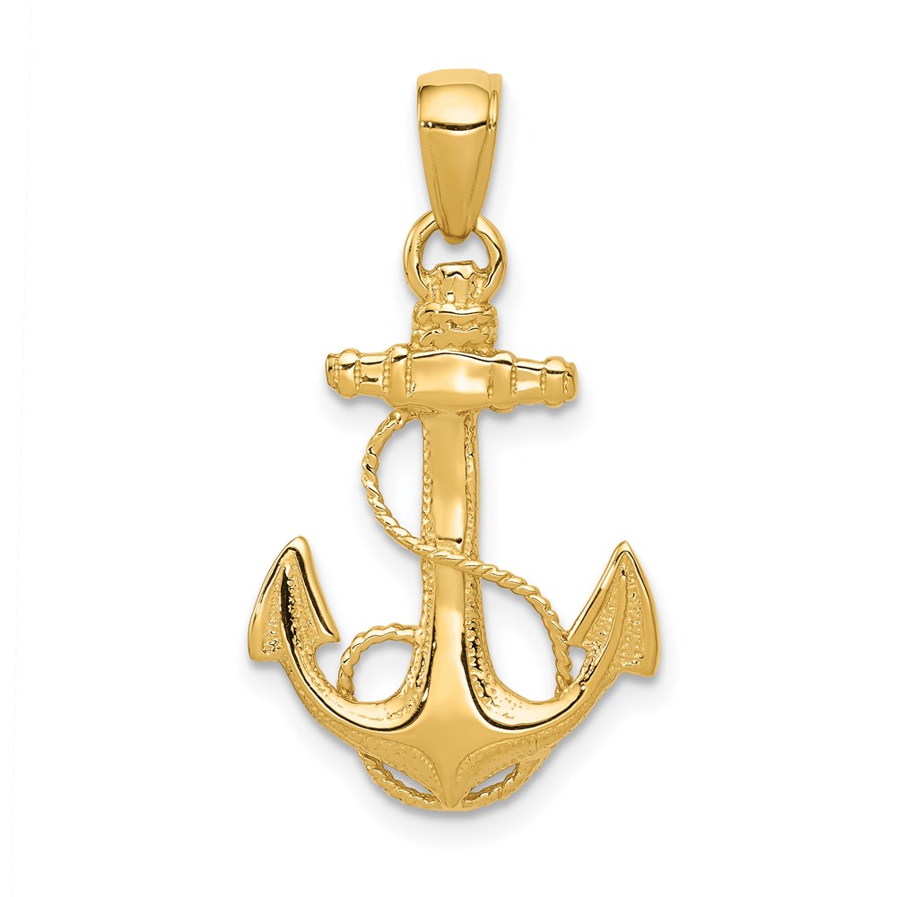 C2486.jpg 14k Solid Polished Anchor with Rope Pendant - Image 1