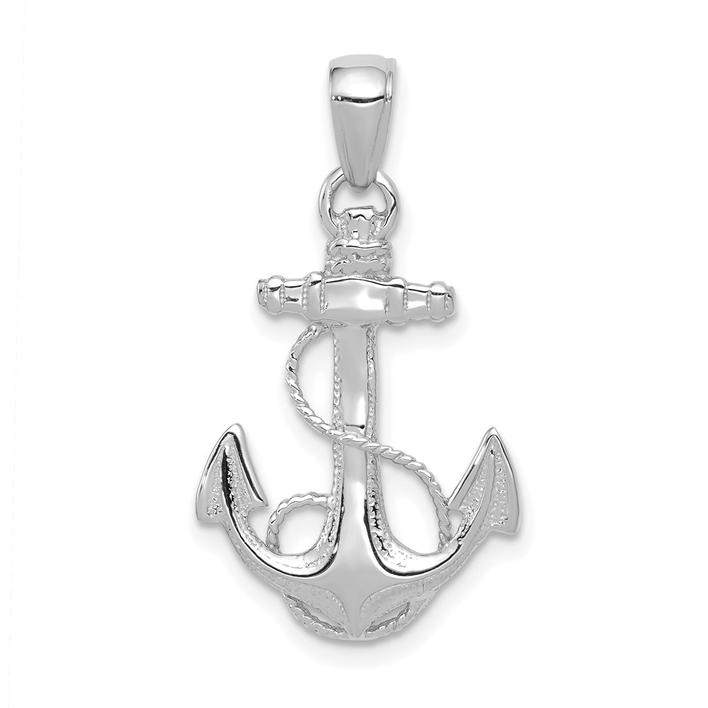 C2486W.jpg 14K White Gold Solid Polished Anchor with Rope Pendant - Image 1