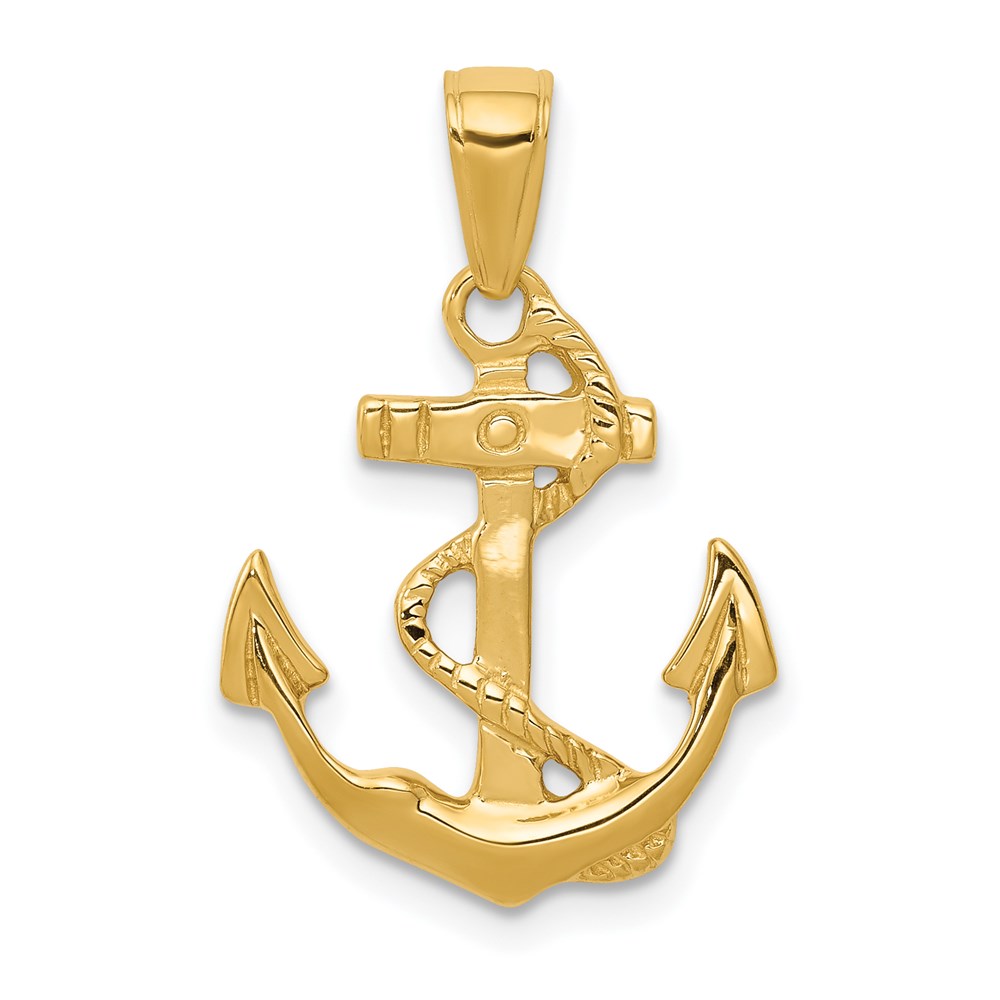 C2487.jpg 14k Solid Polished Anchor with Rope Pendant - Image 1