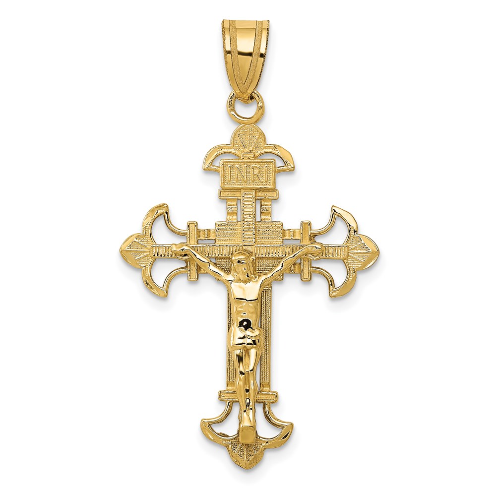 C253.jpg 14k INRI Fleur De Lis Crucifix Pendant - Image 1
