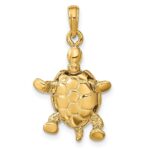 14K Solid Polished 3-D Turtle with Moveable Head and Legs Pendant - Image 3