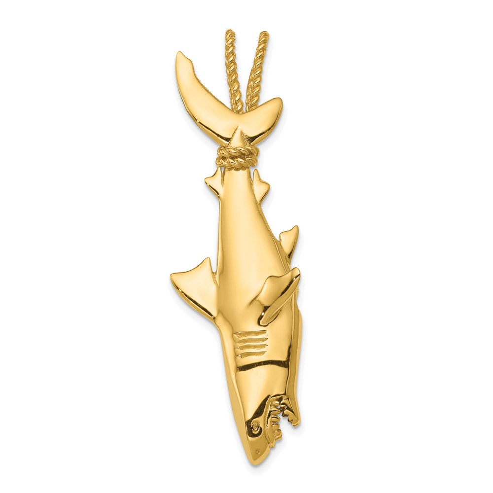 C2614.jpg 14K Hollow Polished 3-D Hanging Shark and Rope Pendant - Image 1