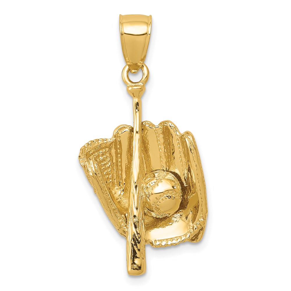 C2657.jpg 14K Polished 3-D Glove/Bat/Baseball Pendant - Image 1