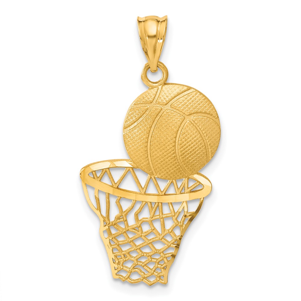 C2672.jpg 14K Satin Diamond-Cut Basketball and Net Pendant - Image 1