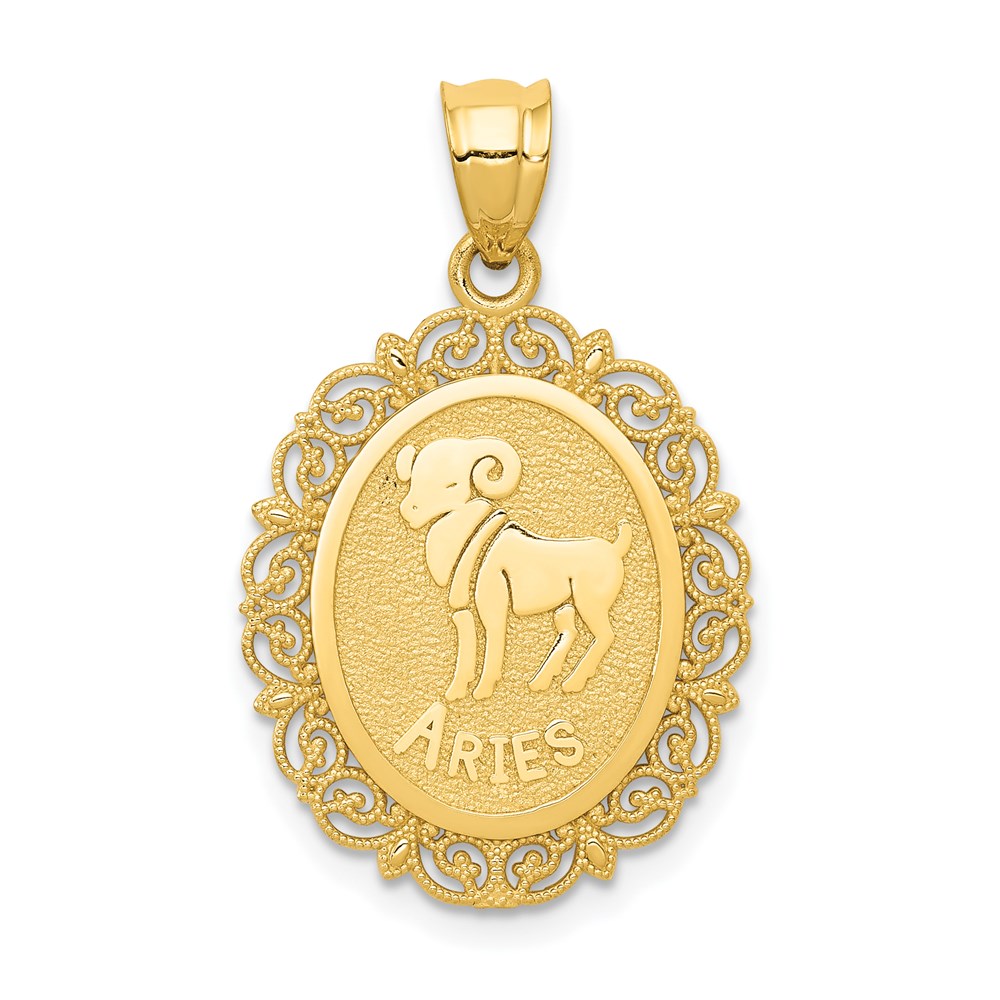 C2843.jpg 14k Solid Satin Polished Aries Zodiac Oval Pendant - Image 1