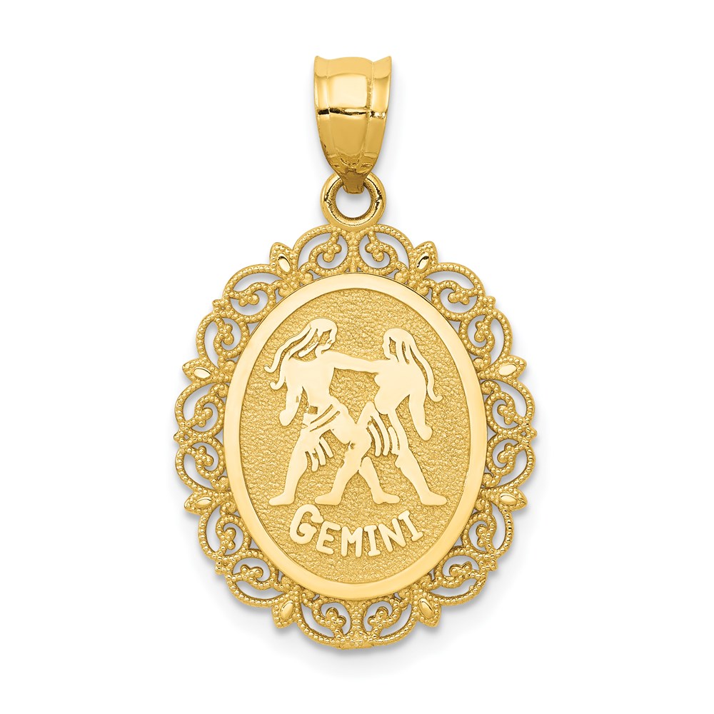 C2845.jpg 14k Solid Satin Polished Gemini Zodiac Oval Pendant - Image 1