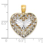 14K Two-tone Polished Reversible Diamond-cut Filigree Heart Pendant - Image 3