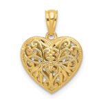 14K Two-tone Polished Diamond-cut Reversible Filigree Heart Pendant - Image 4