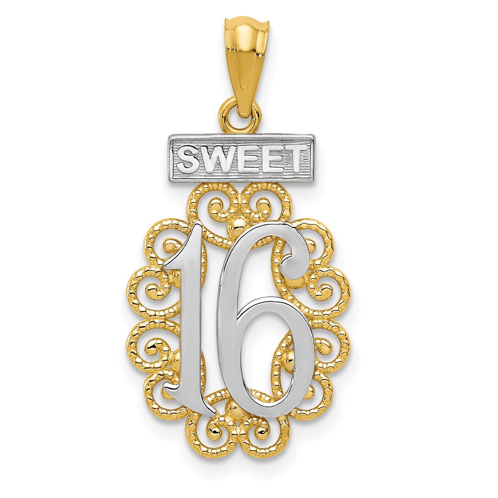 C2960.jpg 14k with White Rhodium Filigree SWEET 16 Pendant - Image 1