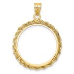 Wideband Distinguished Coin Jewelry 14k Diamond-cut with Rope 22.0mm Prong Coin Bezel Pendant - Image 3
