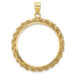 Wideband Distinguished Coin Jewelry 14k Diamond-cut with Rope 27.0mm Prong Coin Bezel Pendant