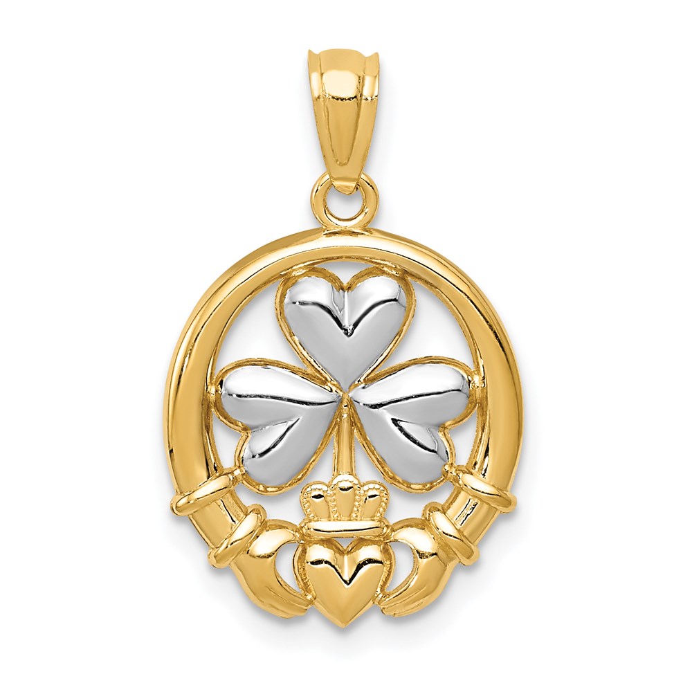 C3038.jpg 14k Rhodium-plated Shamrock and Claddagh Pendant - Image 1