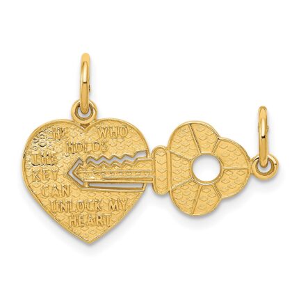 14K Polished 2-Piece Break-Apart HE WHO HOLDS THE KEY CAN UNLOCK MY HEART Charm