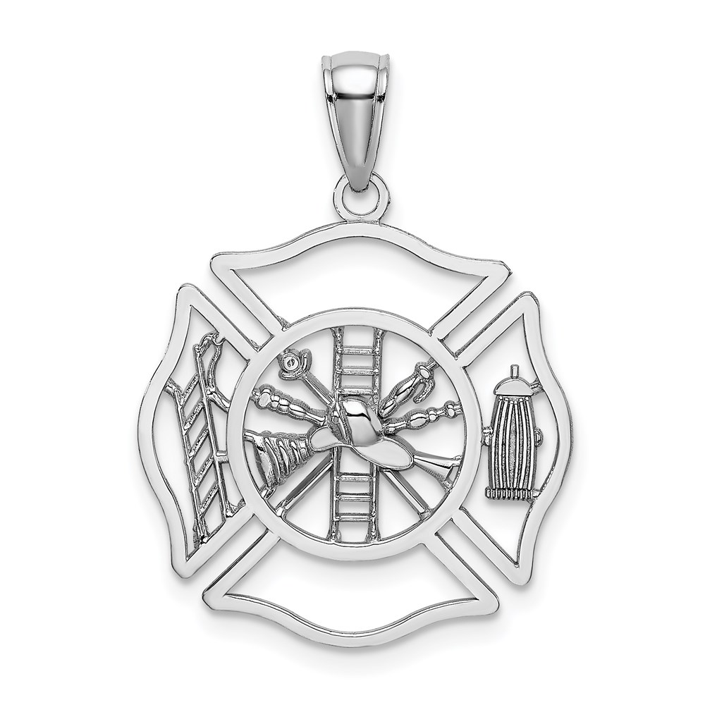 C3108W.jpg 14K White Gold Fireman Shield Charm - Image 1