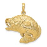14k Large Bass Fish Jumping Pendant