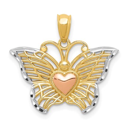 14k Two-tone with White Rhodium Butterfly with Heart Pendant