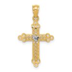 14k and White Rhodium Budded Cross with Heart Center Pendant