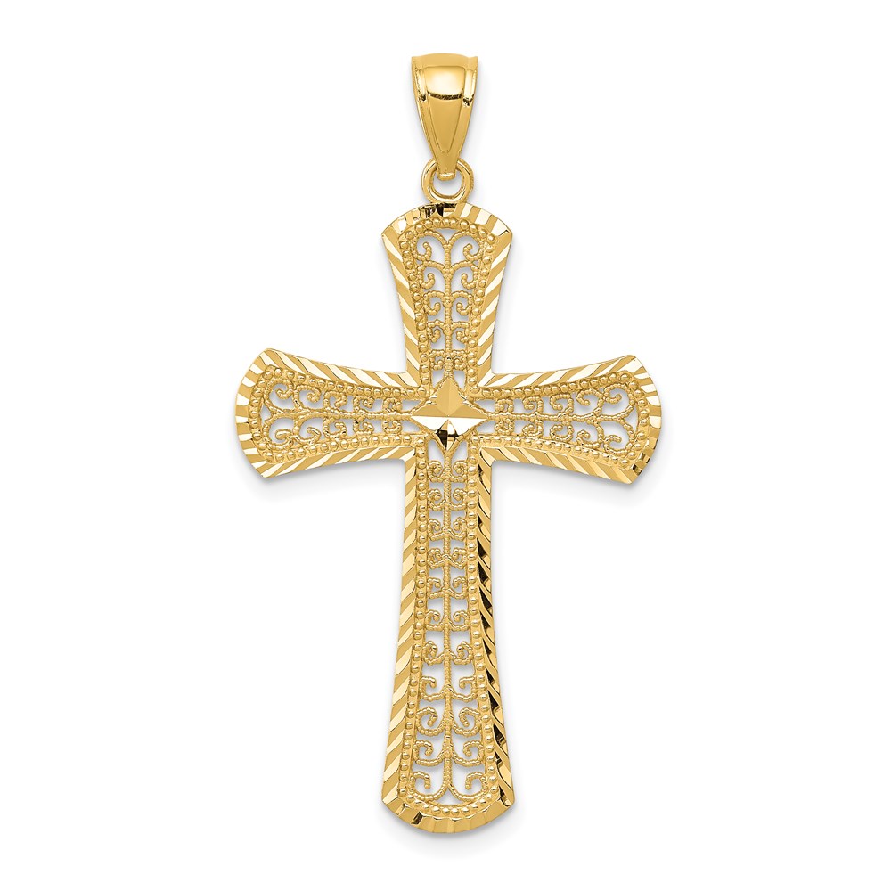 C3621.jpg 14k Diamond-cut Filigree Cross Pendant - Image 1
