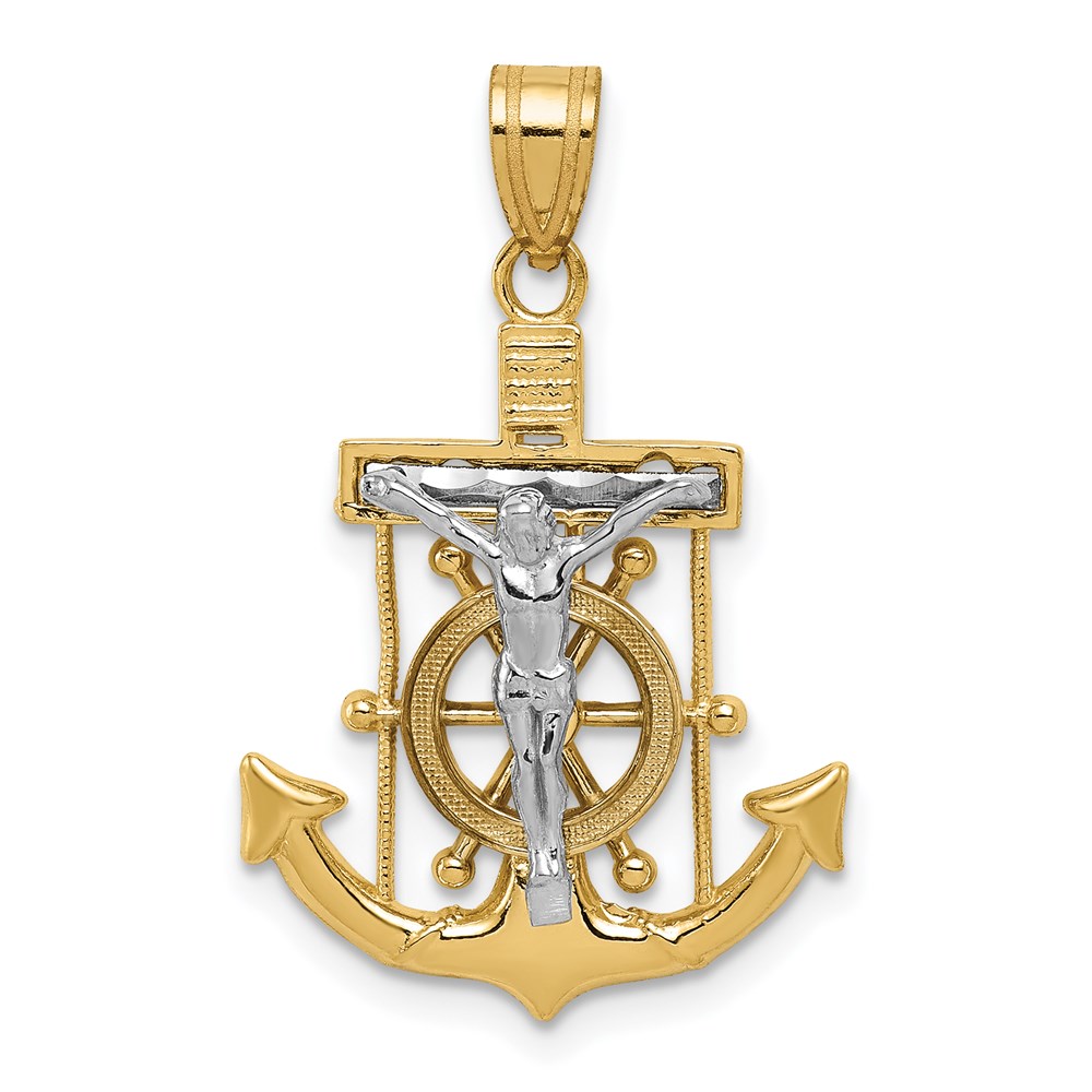 C3714.jpg 14k Two-tone Diamond-cut Mariners Crucifix Pendant - Image 1