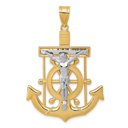 14k Two-tone Diamond-cut Mariners Crucifix Pendant