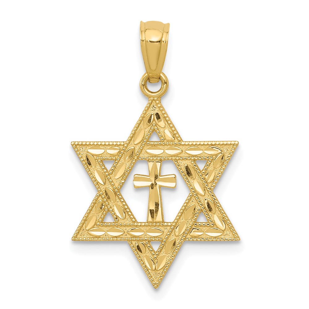 C3740.jpg 14k Diamond-cut Star of David with Cross Pendant - Image 1
