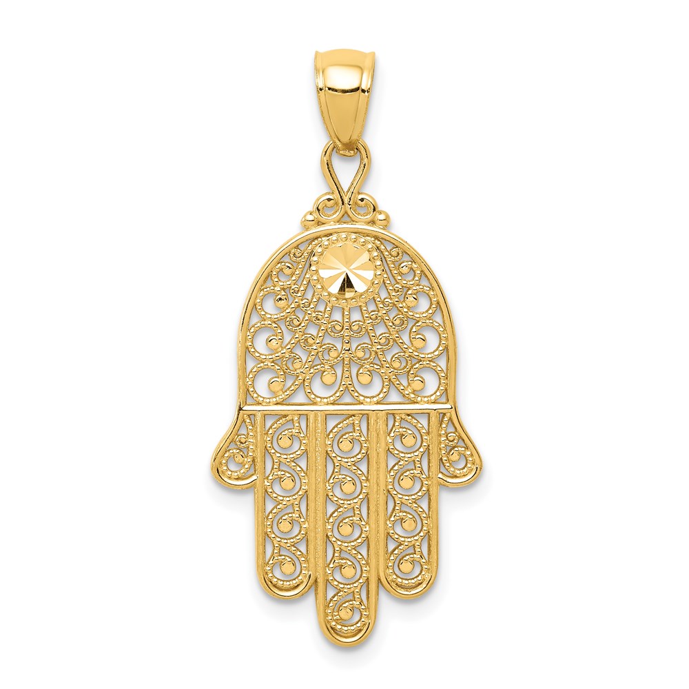 C3743.jpg 14k Diamond-cut Filigree Chamseh Pendant - Image 1