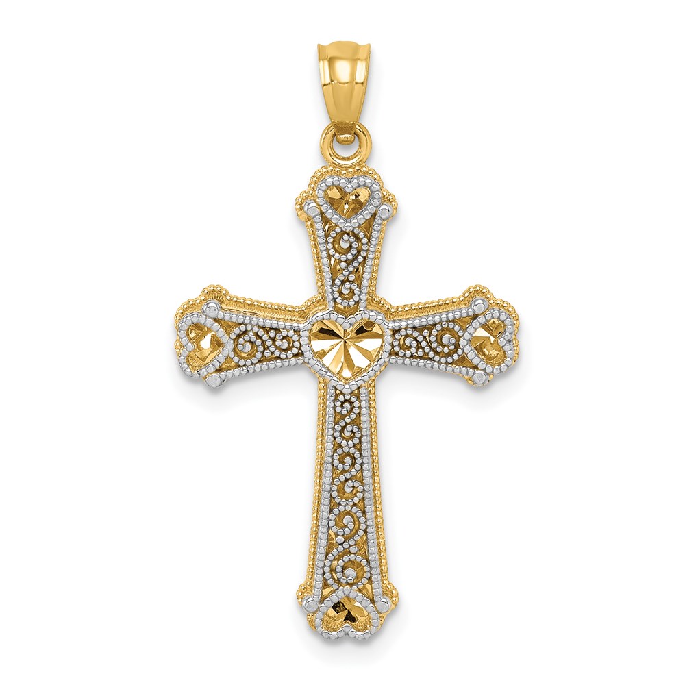 C3847.jpg 14k Two-tone Hearts Cross Pendant - Image 1
