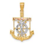 14k Tri-color Diamond-cut and Textured Mariners Crucifix Pendant