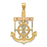 14k Tri-color Diamond-cut and Textured Mariners Crucifix Pendant - Image 4