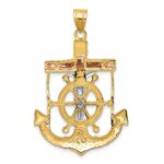14k Tri-color Diamond-cut and Textured Mariners Crucifix Pendant - Image 4