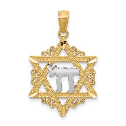14k and White Rhodium Star of David with Chai Pendant