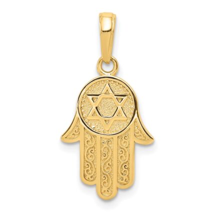 14k Chamseh Hand of God with Star of David Pendant