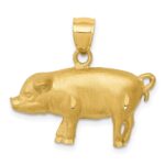 14K Satin Diamond-cut Pig Pendant
