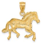 14K Satin Diamond-cut Trotting Horse Pendant - Image 3