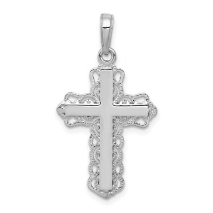 14K White Gold Lacey Trim Cross Pendant